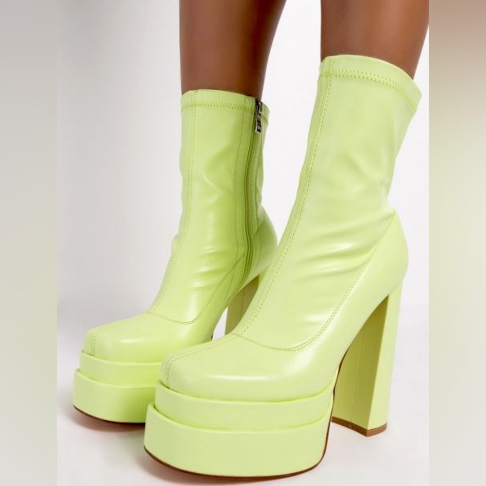 Azalea Wang Lime Vegan Leather Stretchy Sock Platform Boots